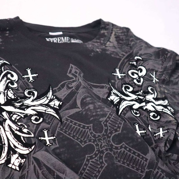 Xtreme Couture T Shirt Mens XL Black Graphic Print Cross Fleur Burnout - Picture 8 of 9